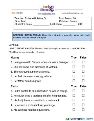 FINAL TEST. TOUCH INTERCHANGE 2. 