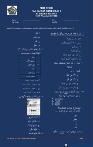 Remidi PAS bahasa Arab kelas 9