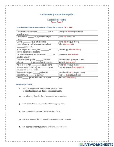 Les pronoms relatifs où et dont