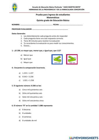Prueba para ingreso de estudiantes
