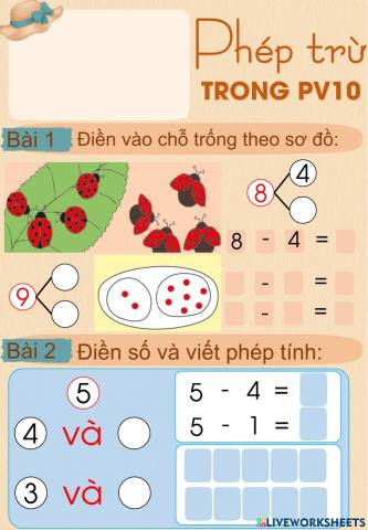 Toán: phép trừ trong pv10