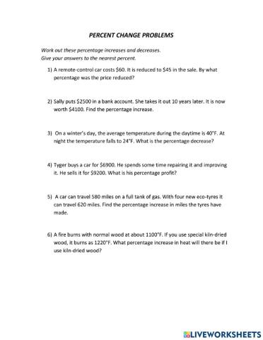 Percent Change Problems