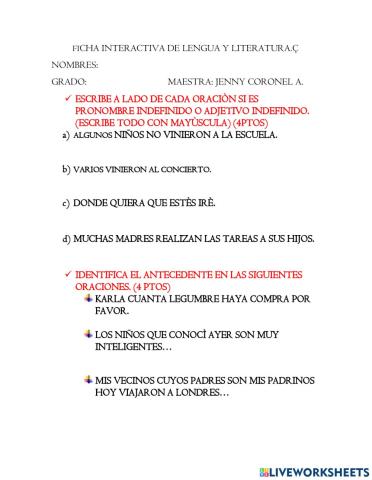 Pronombres y adjetivos relativos e indefinidos.