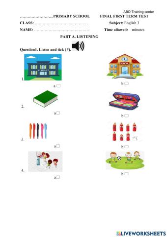Grade 3 final first term test 1