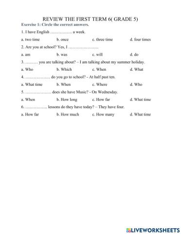 Review the first term 6( grade 5)