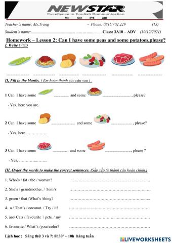 3A10-Lesson 2- Can I have some peas and potatoes,please?