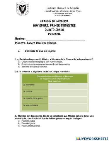 Examen Historia Diciembre
