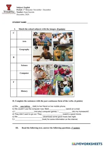 Exam - Jr High 7th grade - December.