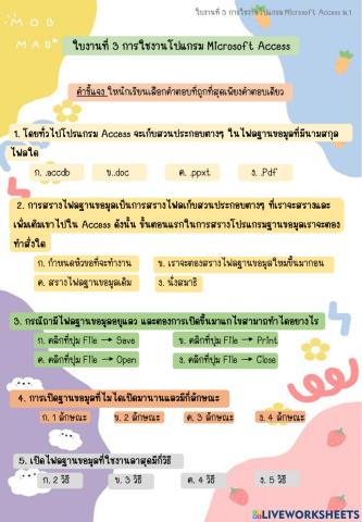 ใบงานที่ 3 การใช้งานเบื้องต้น Microsoft Access