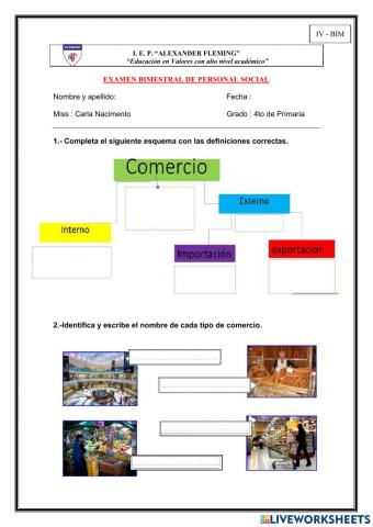 Examen bimestral de personal social