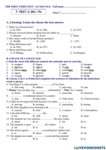 Tieng Anh Lop 7 1st Test 01