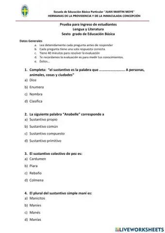 Prueba para ingreso de estudiantes