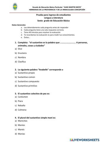 Prueba para ingreso de estudiantes