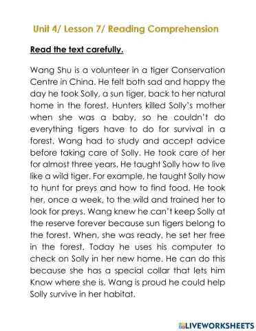 Impact 1- Unit 4- Lesson 7- Reading Comprehension