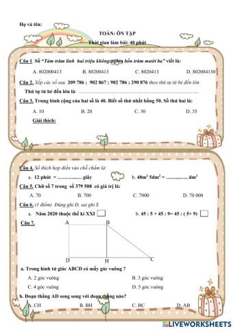Ôn tập cuối học kì 1