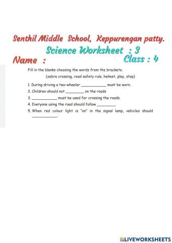 SENTHIL MIDDLE SCHOOL, KEPPURENGAN PATTY,  CLASS:4 SCIENCE PREPARED BY, R.KUMANAN, S.Gr.Teacher, ::