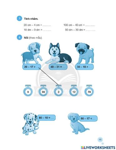 Phiếu bài tập toán trang 95-96 lớp 2