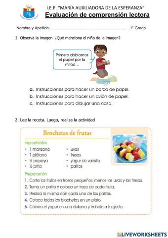 Comprensión de lectura.