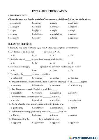 Grade 12 - Unit 5 - Higher Education
