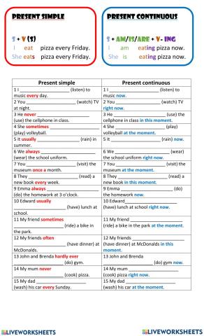 Present simple and present continuous