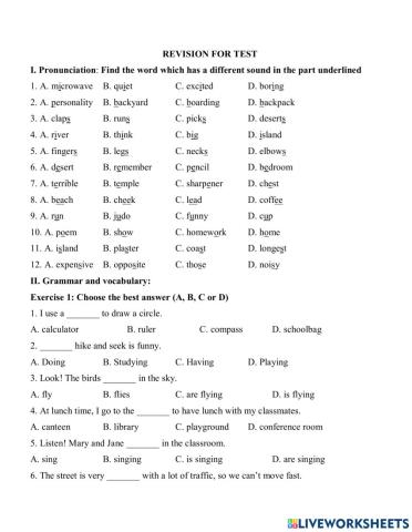 Grade 6 revision for test