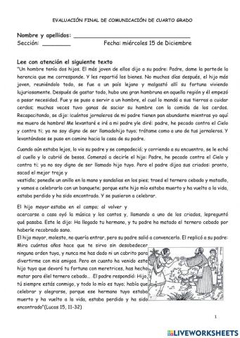 Evaluación comprensión lectora