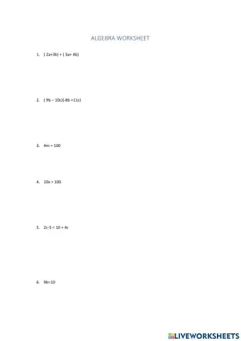 Algebra worksheet