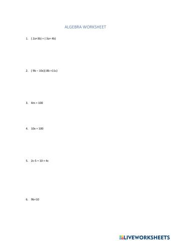 Algebra worksheet
