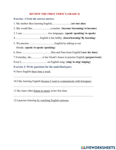 Review the first term 7( grade 5)