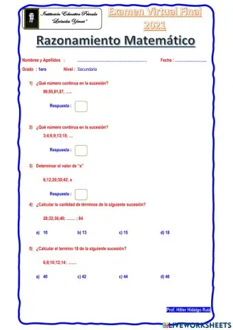 Razonamiento Matemático 1ero Secundaria