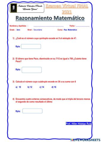 Razonamiento Matemático 3ero Secundaria