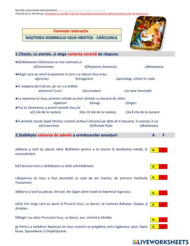 Formular interactiv - Nasterea Domnului