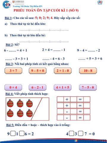 Phiếu ôn toán số 9