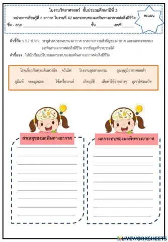 ใบงานที่ 42 ผลกระทบของมลพิษทางอากาศต่อสิ่งมีชีวิต