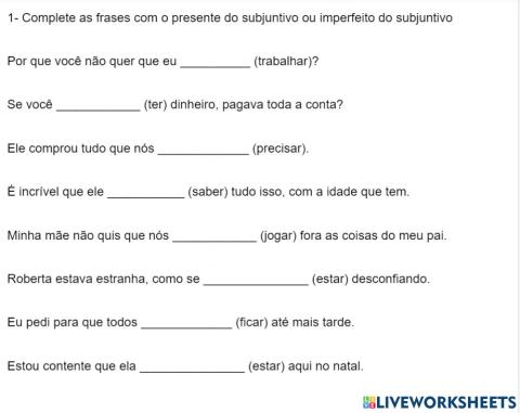 Presente x Imperfeito do Subjuntivo