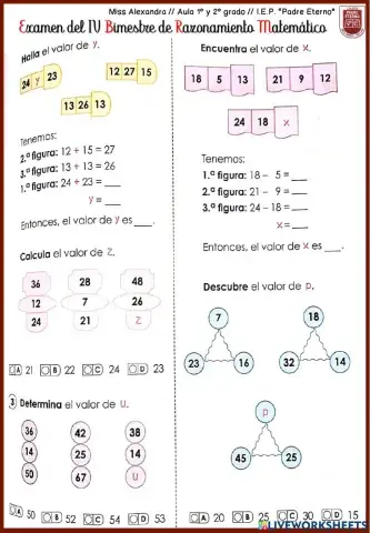 Examen de Razonamiento Matemático - 1 grado