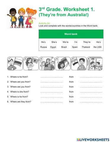 3rd Grade Worksheet 1b They're from Australia