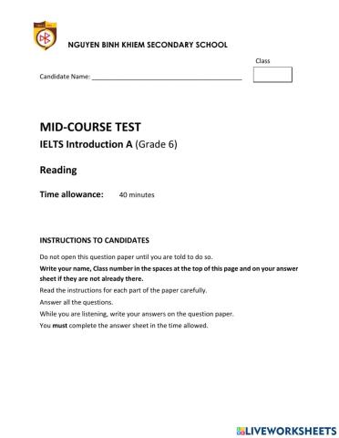 Grade 6 Reading Test
