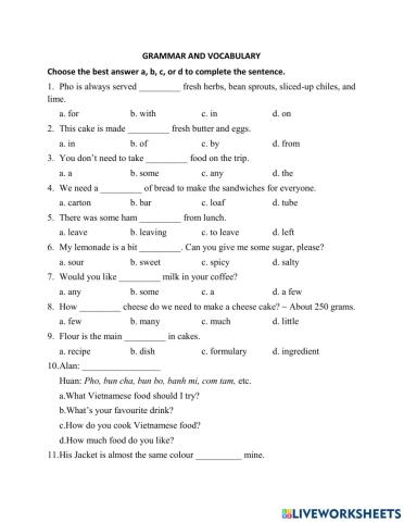 Grammar and vocabulary