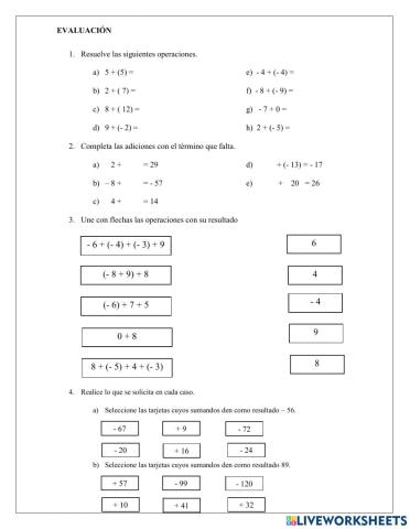 Evaluación de matematicas