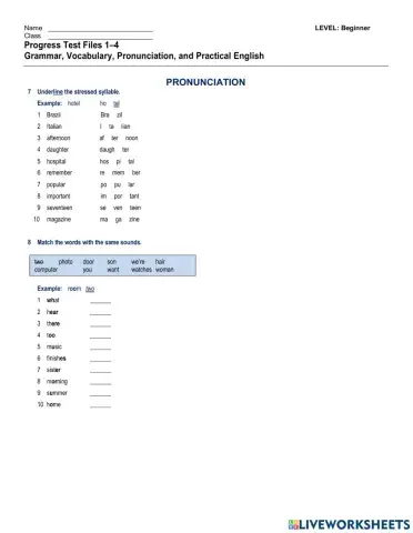 Beginners-Progress Tests 1-4-Pronunciation