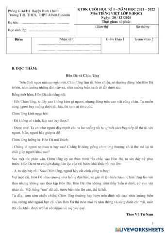 Đề kiểm tra tiếng việt đọc ck1. 2021