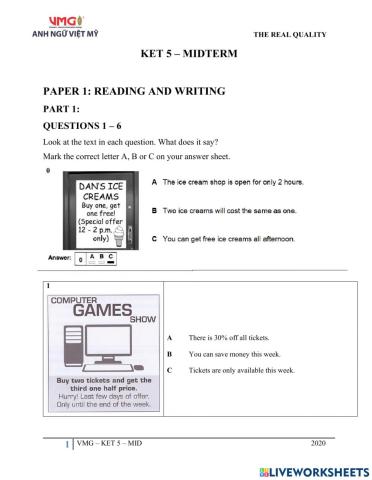 Ket 5 - Mid - Reading