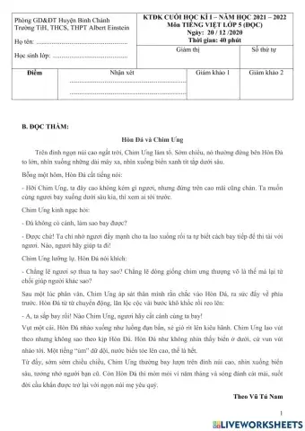 Đề TV CK1 ĐỌC 2021