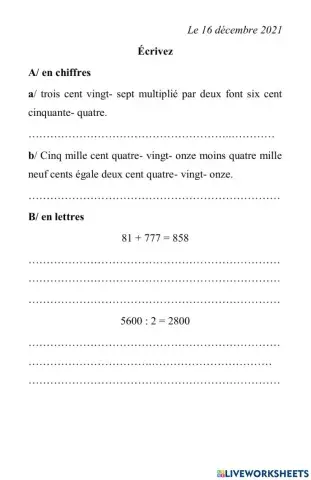 Écrire en chiffres et en lettres