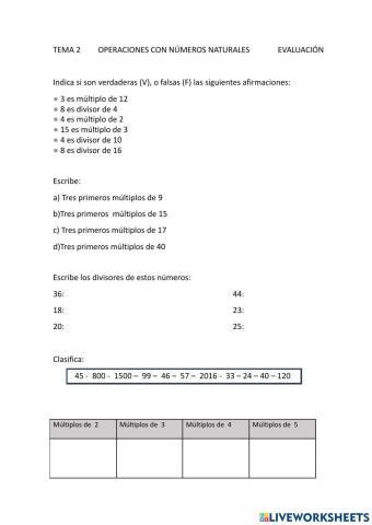 Operaciones con números naturales