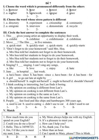 First semester test for grade 8