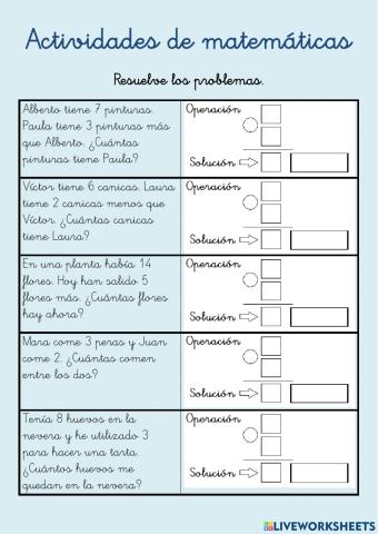Problemas 1º y restas sin llevadas