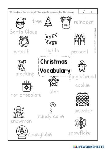 Christmas vocabulary tracing