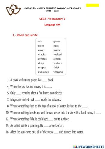 Vocabulary 1 Unit 7 Language 6th